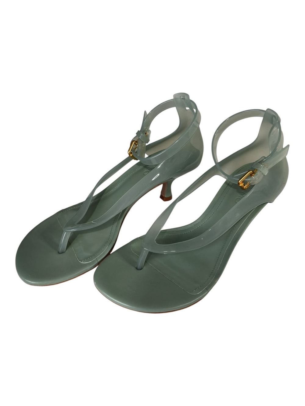 Farm Rio Translucent Jelly Kitten Heel Sandal Dusty Sage Green Thong 8 NWT